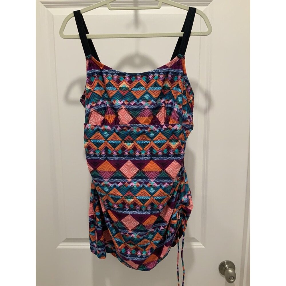 Sweet Escape Women’s 1 Piece Geometric Colorful Print Rouching & Adj. Strap 16W